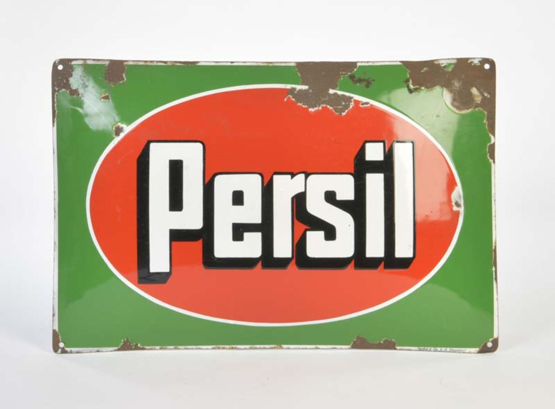 Emailleschild "Persil", 50x39 cm, gewölbt, einige Abplatzer, Z 3Enamel Sign "Persil", arched,