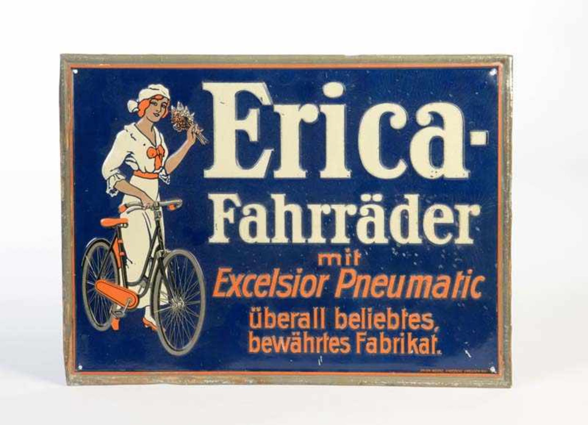 Blechschild "Erica Fahrräder", 31x41,5 cm, min. LM, Z 1-2Tin Plate Sign "Erica Fahrräder", min.