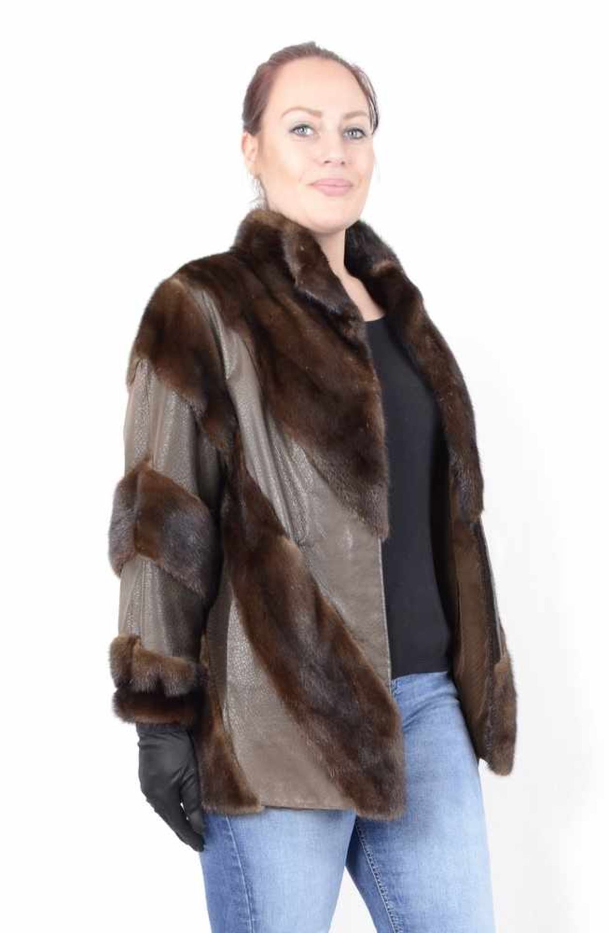 Braune, ausgefallende Nerzjacke, Pelzjacke aus Leder und Nerz, brown, fancy mink jacket, leather and - Bild 16 aus 18