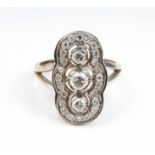 Art Deco Diamanten Schiffchen Ring 18K 750 Goldgold ca.1,1-1,25ctWG 750/000, Ringkopf besetzt mit