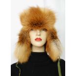 Stylische Fuchs Mütze, Aviator Fliegermütze, Pelzmütze aus Rotfuchsfellen, unisex, Trapper Fox Fur