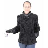 Schwarze Persianer Pelzjacke mit Lederkragen, black Persian Lamb Fur jacket leather collar, Size: 40