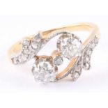 Art Deco 18K 750 Gold Diamantenring Goldgold RingWG 750/000, zwei große Brillanten je ca. 0,15 ct,