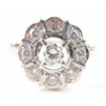 Art Deco großer 585 Gold Entourage Diamanten RingWG 585/000, Brillant ca. 0,45ct in