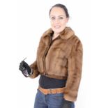 Braune Nerz Pelzjacke Nerzjacke kurz mit Leder, brown mink Fur jacket short with leather, Size: 36 /