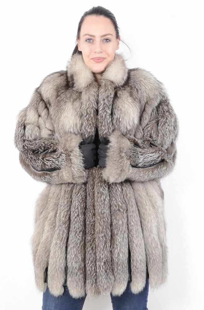 Silberfuchs Pelzjacke mit Fuchsmütze SAGA FOX, Silverfox Fur Jacket with fox hat, Size: 36 / 38 -