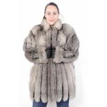 Silberfuchs Pelzjacke mit Fuchsmütze SAGA FOX, Silverfox Fur Jacket with fox hat, Size: 36 / 38 -