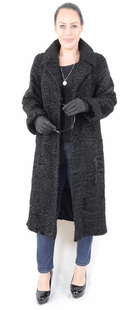 Langer schwarzer Persianer Pelzmantel, black Persian Lamb Fur Coat, Full length, Size 40 / LModerner - Image 10 of 14