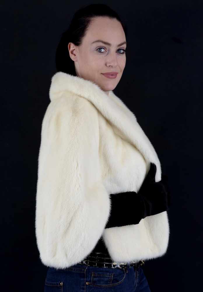 Pelzjacke, Nerz Cape, Stola, creme-weiß, Fur jacket mink cape, stole, cream white, Size: 34 / - Image 3 of 6