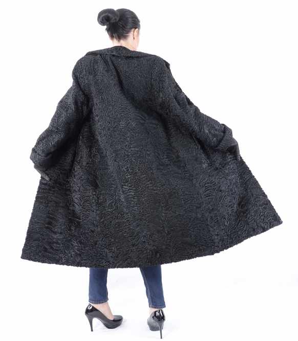 Langer schwarzer Persianer Pelzmantel, black Persian Lamb Fur Coat, Full length, Size 40 / LModerner - Image 12 of 14