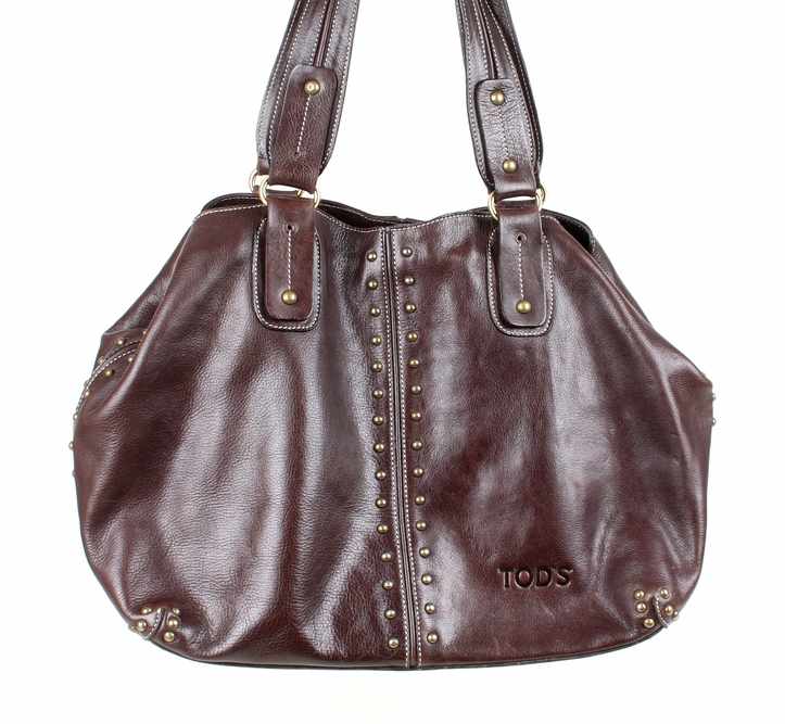 Tods Shopper Leder dunkel braune Handtasche Schultertasche Leather BagDamentasche mit Henkel, Leder,