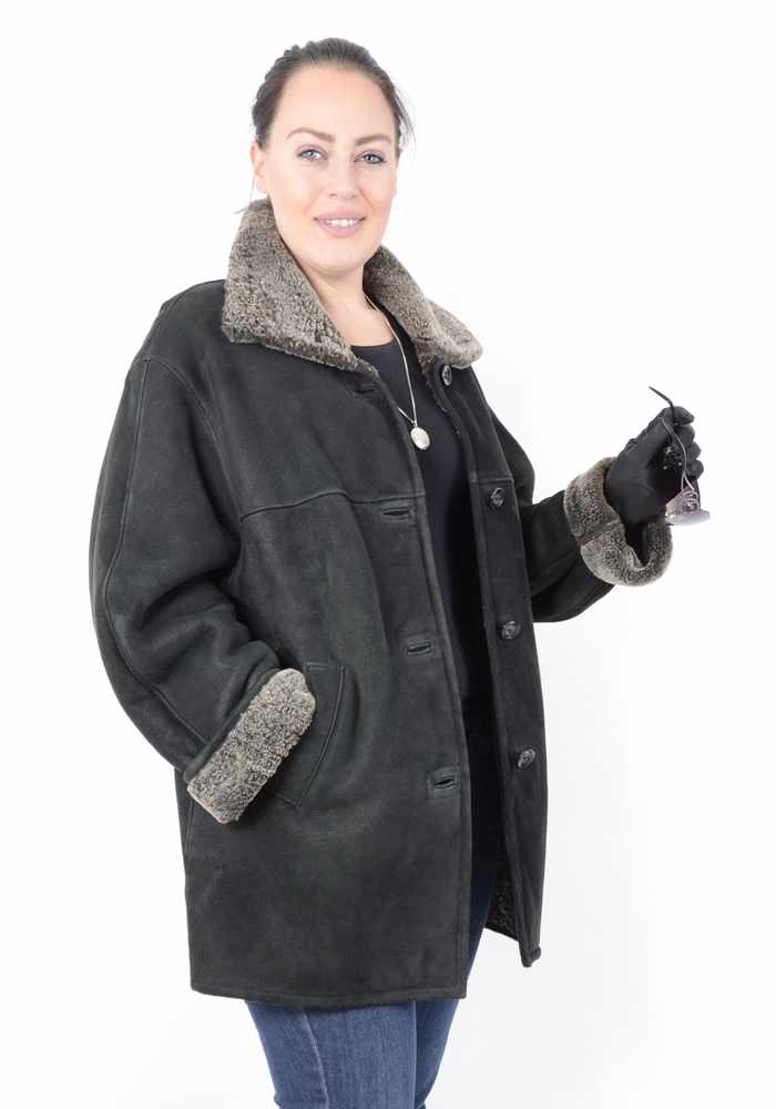Frauen Lammfell Jacke, wie gewaschsen, schwarze Pelzjacke, Women shearling sheepskin Lambskin Fur - Image 7 of 20