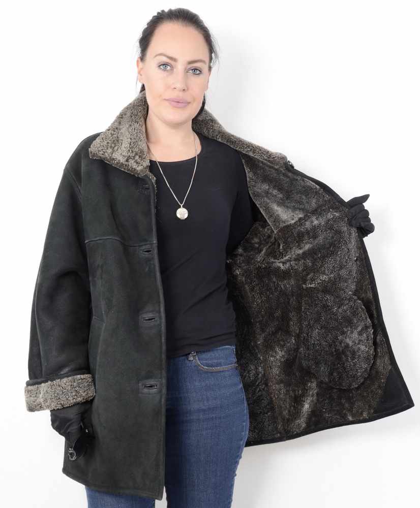 Frauen Lammfell Jacke, wie gewaschsen, schwarze Pelzjacke, Women shearling sheepskin Lambskin Fur - Image 12 of 20