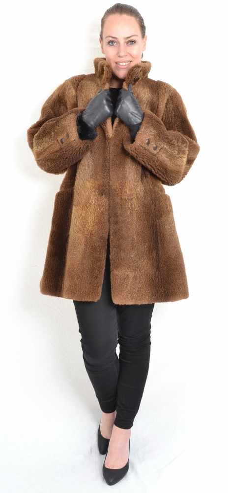 Geschorende Nutria Jacke, braune Pelzjacke, Beauty Sheared Nutria Fur Jacket, brown, Size: 38/40 -