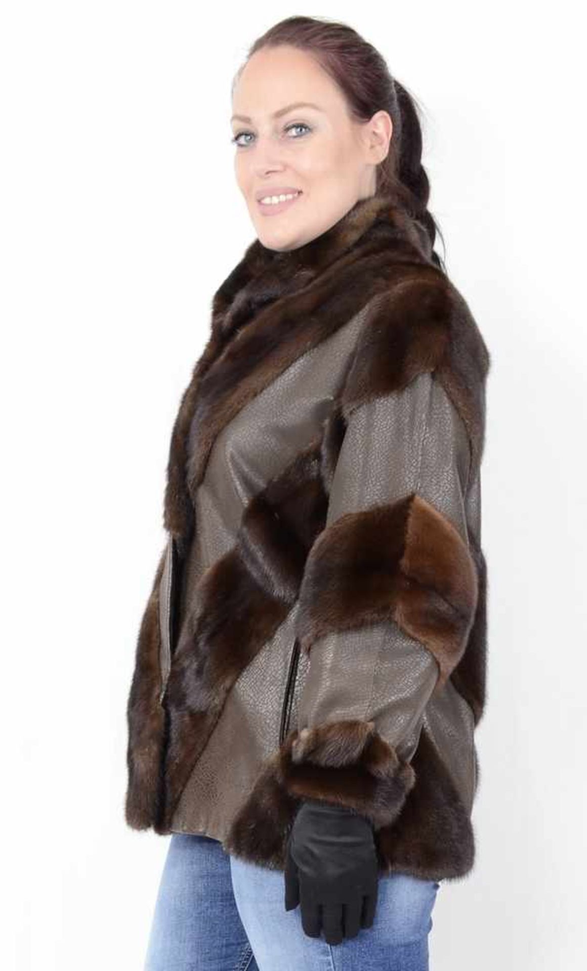 Braune, ausgefallende Nerzjacke, Pelzjacke aus Leder und Nerz, brown, fancy mink jacket, leather and - Bild 18 aus 18