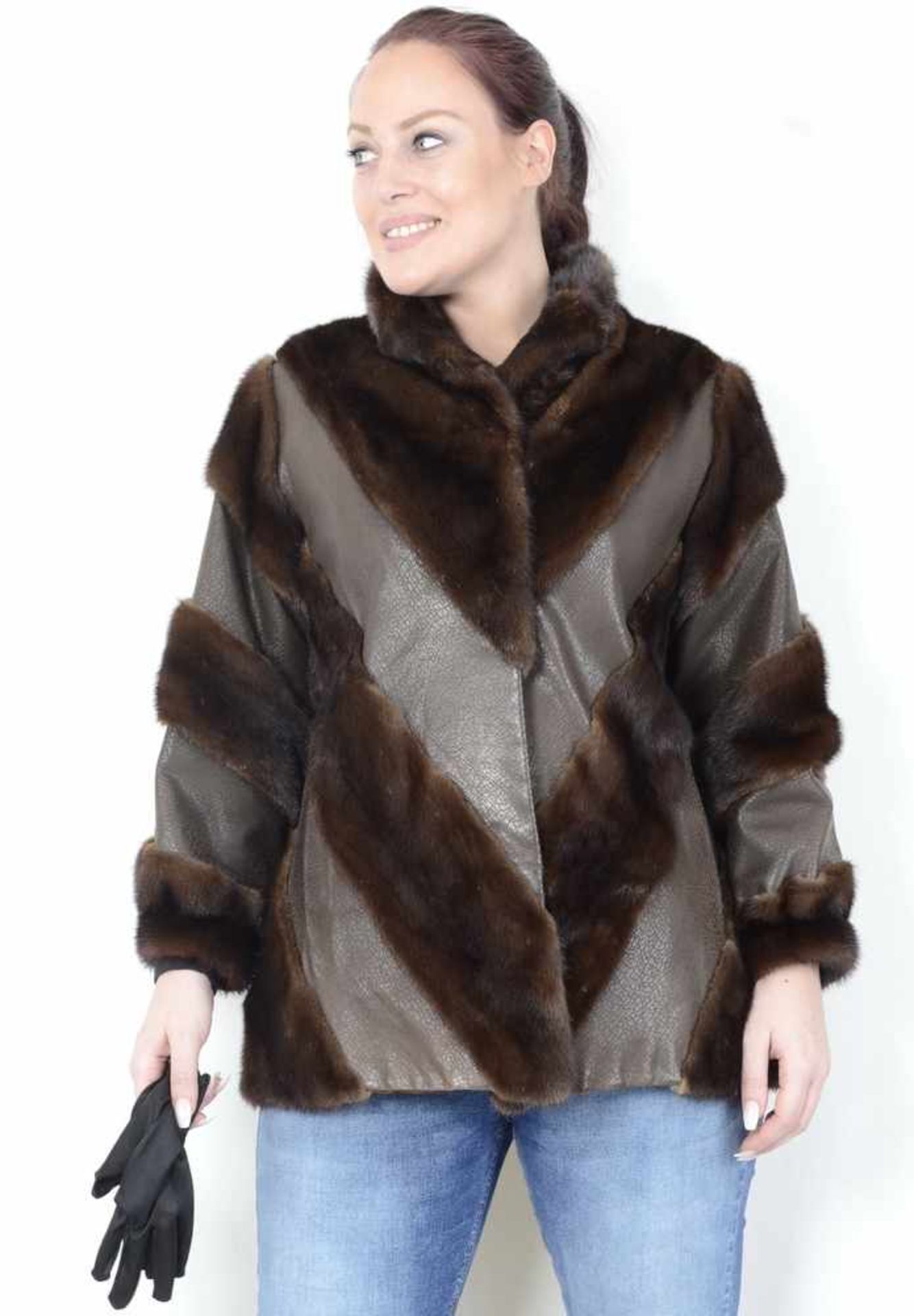 Braune, ausgefallende Nerzjacke, Pelzjacke aus Leder und Nerz, brown, fancy mink jacket, leather and - Bild 6 aus 18