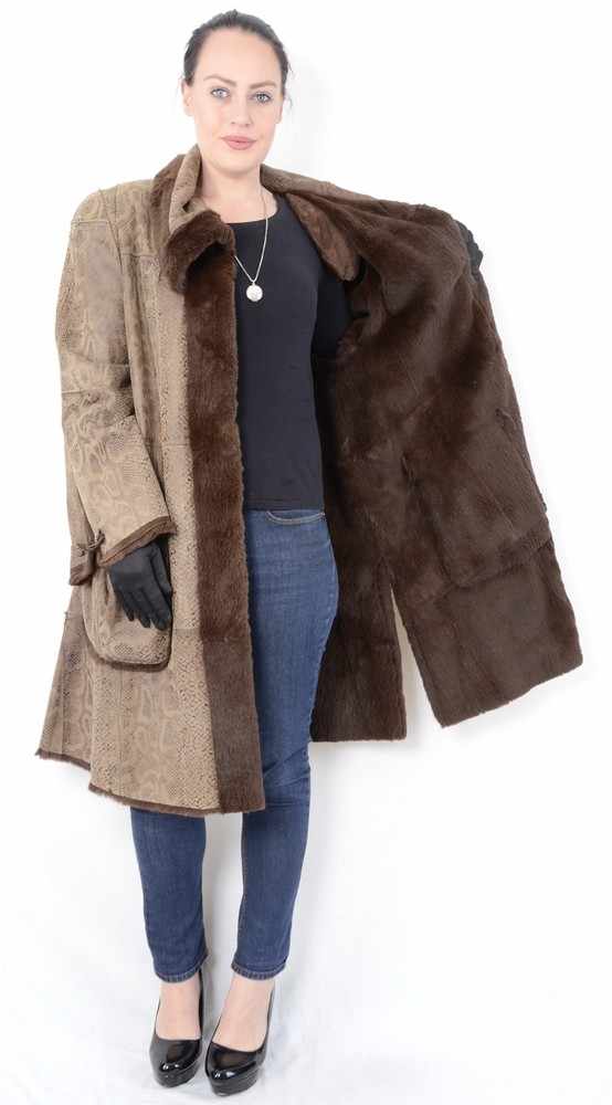 Lapin Pelzjacke, Aussen Leder in mit Lapin / Kanninchen Fell, Lapin- Rubbit Fur Jacket, Size: 48 /