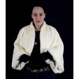 Pelzjacke Cocktail Nerz Jacke weiß mit Perlen, Cocktail Fur Mink Jacket white with pearls, Size: