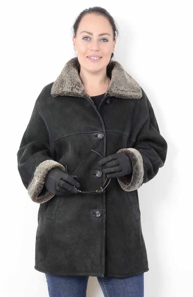Frauen Lammfell Jacke, wie gewaschsen, schwarze Pelzjacke, Women shearling sheepskin Lambskin Fur - Image 14 of 20