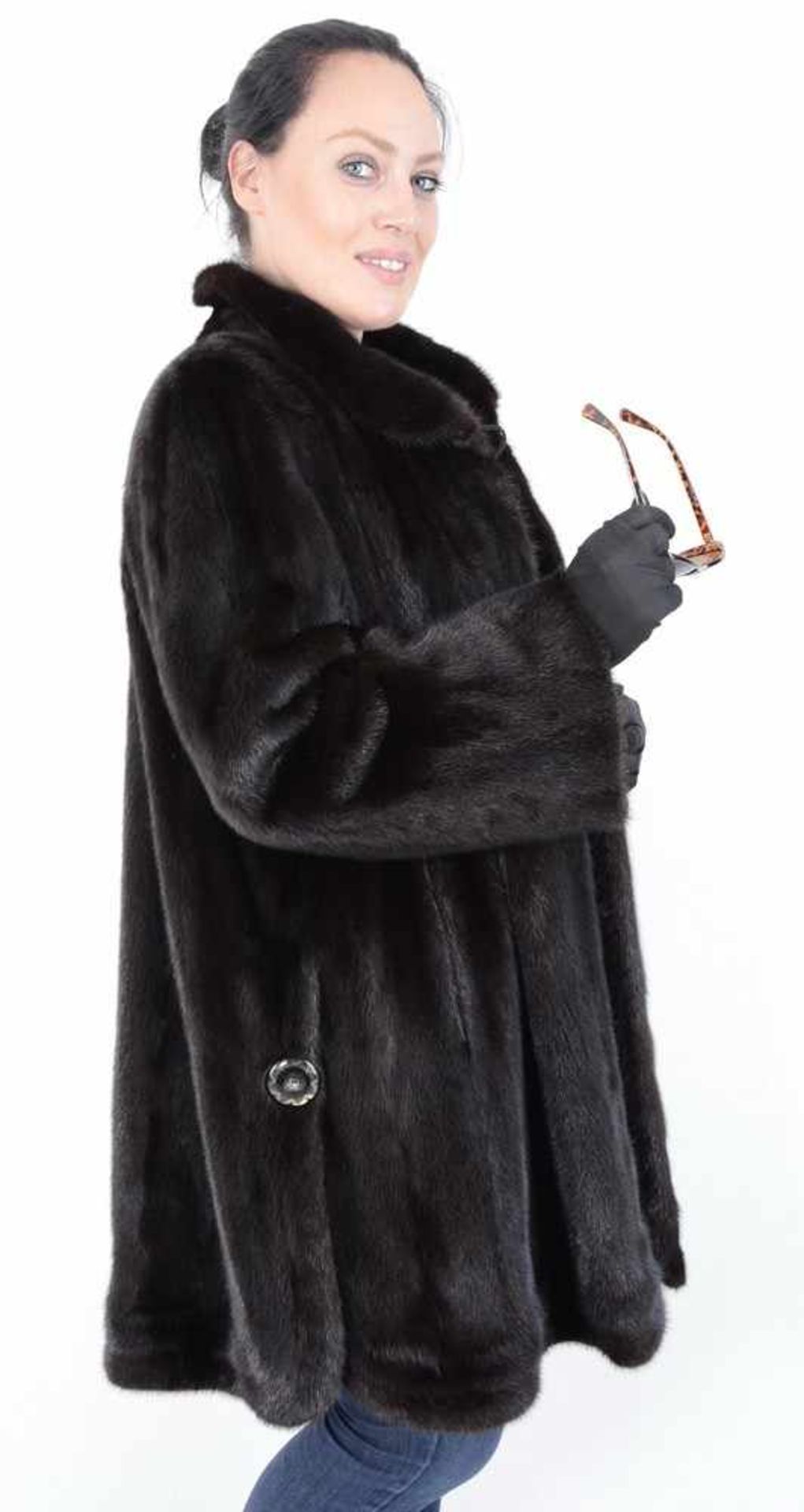 Pelzjacke Nerzjacke braun 3/4 lang - Mink Fur Jacket 3/4 Long, Size: 48 - XXL 2 Taschen, sehr - Bild 6 aus 9