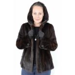 Moderne Pelzjacke, braune Nerzjacke mit Kapuze, amazing brown Mink Fur Jacket with Hood, Size: