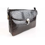Vintage Krokotasche dunkel braun mit IRV-Plombe Krokodiltasche, Crocodile Leather Bag with