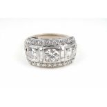 Art Deco 14K 585 Weißgold Diamanten Ring Wesselton (H)WG 585/000, Brillant zentral ca. 0,50-0,60ct