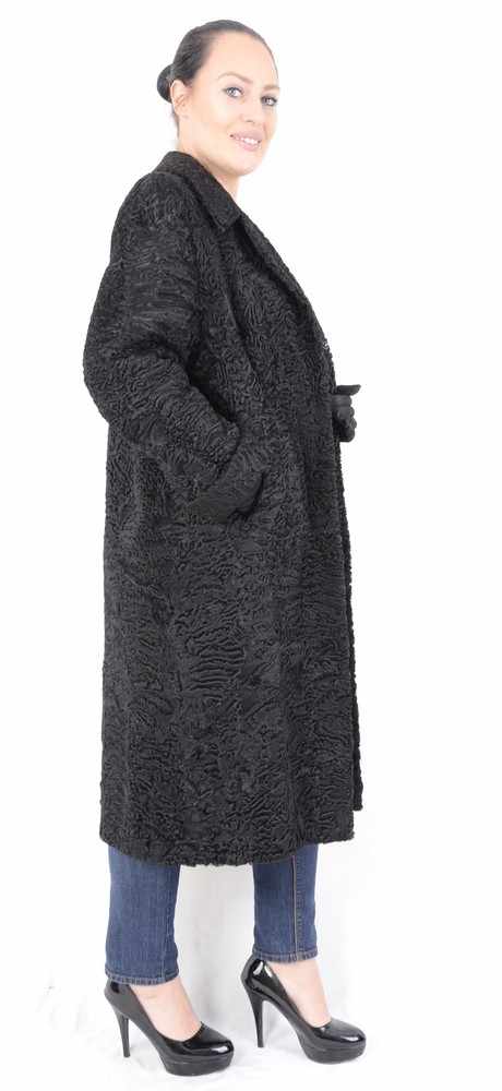 Langer schwarzer Persianer Pelzmantel, black Persian Lamb Fur Coat, Full length, Size 40 / LModerner - Image 9 of 14