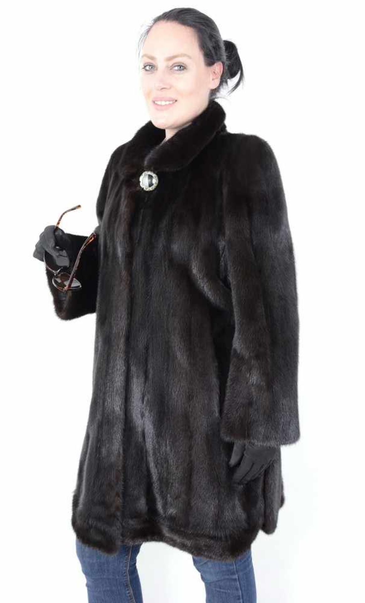 Pelzjacke Nerzjacke braun 3/4 lang - Mink Fur Jacket 3/4 Long, Size: 48 - XXL 2 Taschen, sehr - Bild 2 aus 9