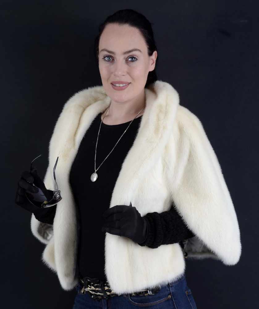 Pelzjacke, Nerz Cape, Stola, creme-weiß, Fur jacket mink cape, stole, cream white, Size: 34 / - Image 4 of 6