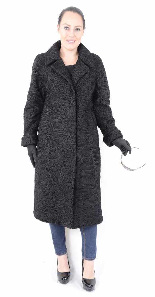 Langer schwarzer Persianer Pelzmantel, black Persian Lamb Fur Coat, Full length, Size 40 / LModerner