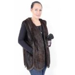 Braune Nutria Pelzweste mit Leder Pelzjacke, Fur Jacket, brown Nutria Fur Vest with Leather, Size: