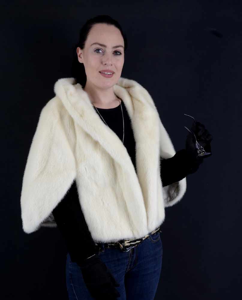 Pelzjacke, Nerz Cape, Stola, creme-weiß, Fur jacket mink cape, stole, cream white, Size: 34 / - Image 5 of 6