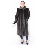 Brauner Nutria Pelzmantel, gerupft, lang, brown Nutria Fur Coat, full Length, plucked, Size: 46 /