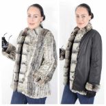 moderne Lapin Kaninchen - Wendejacke Pelzjacke, (REX KANIN) in grauer chinchilla Optik, modern Lapin