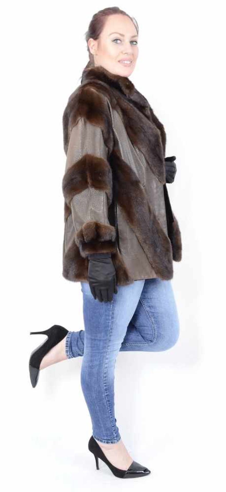 Braune, ausgefallende Nerzjacke, Pelzjacke aus Leder und Nerz, brown, fancy mink jacket, leather and - Bild 14 aus 18