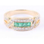Smaragd 585 Gelbgold Ring mit Diamanten ca. 0,60ctGG 585/000 Damenring mit 4 Smaragd Carree mit 30
