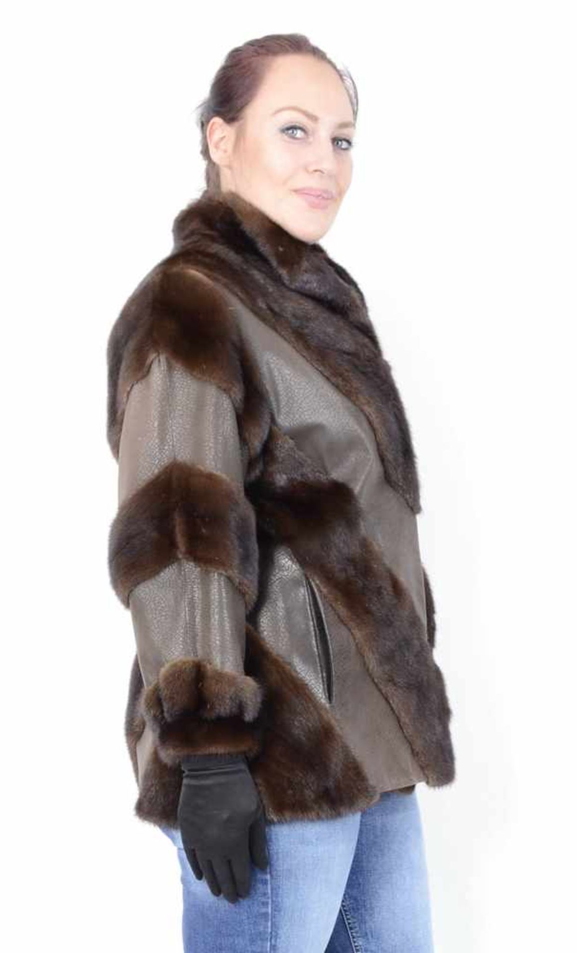 Braune, ausgefallende Nerzjacke, Pelzjacke aus Leder und Nerz, brown, fancy mink jacket, leather and - Bild 2 aus 18