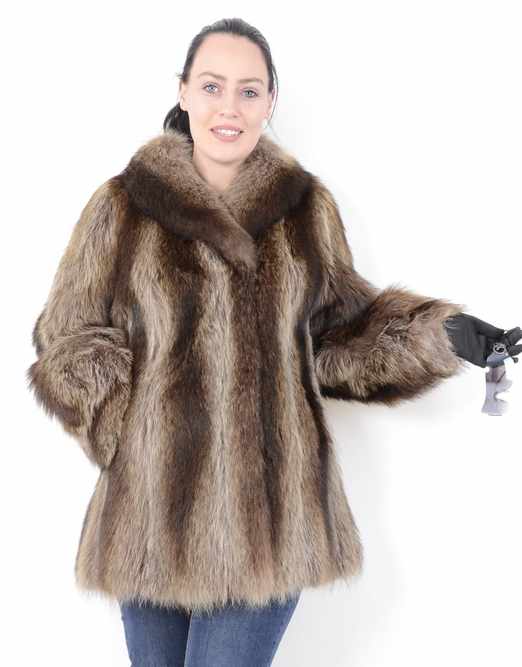 Waschbär Pelzjacke natural braun, Raccon - Raccoon Fur jacket, naturell brown, Size:42/ - Image 3 of 5