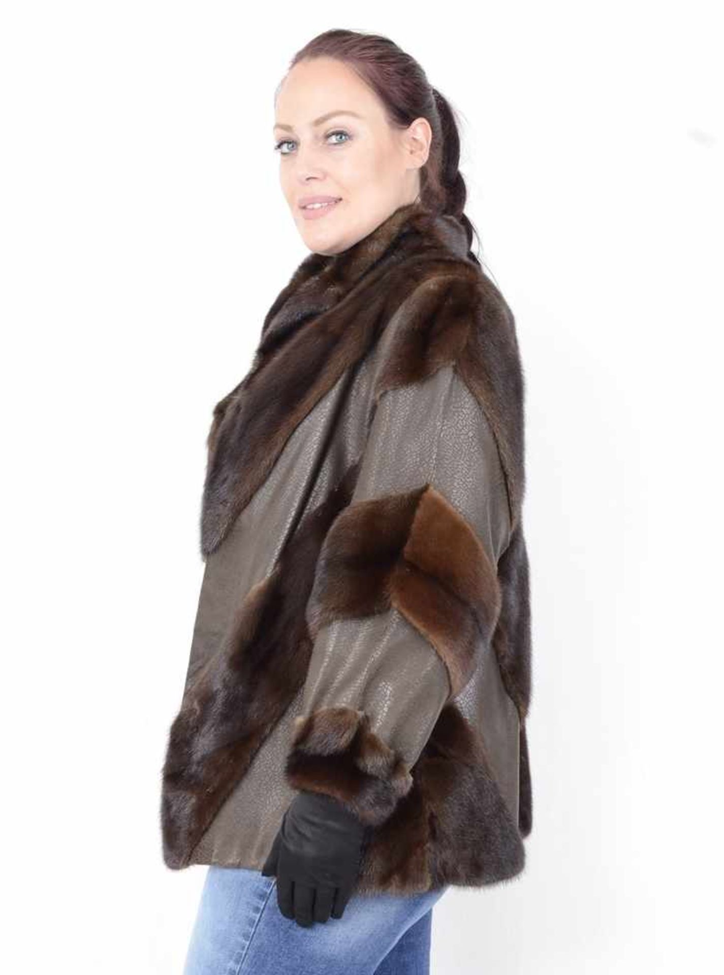 Braune, ausgefallende Nerzjacke, Pelzjacke aus Leder und Nerz, brown, fancy mink jacket, leather and - Bild 13 aus 18