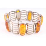 Fischland Bernstein Silberarmband, Amber,835 Silber, Vintage Silberarmband, Länge 20 cm x Breite 2,5