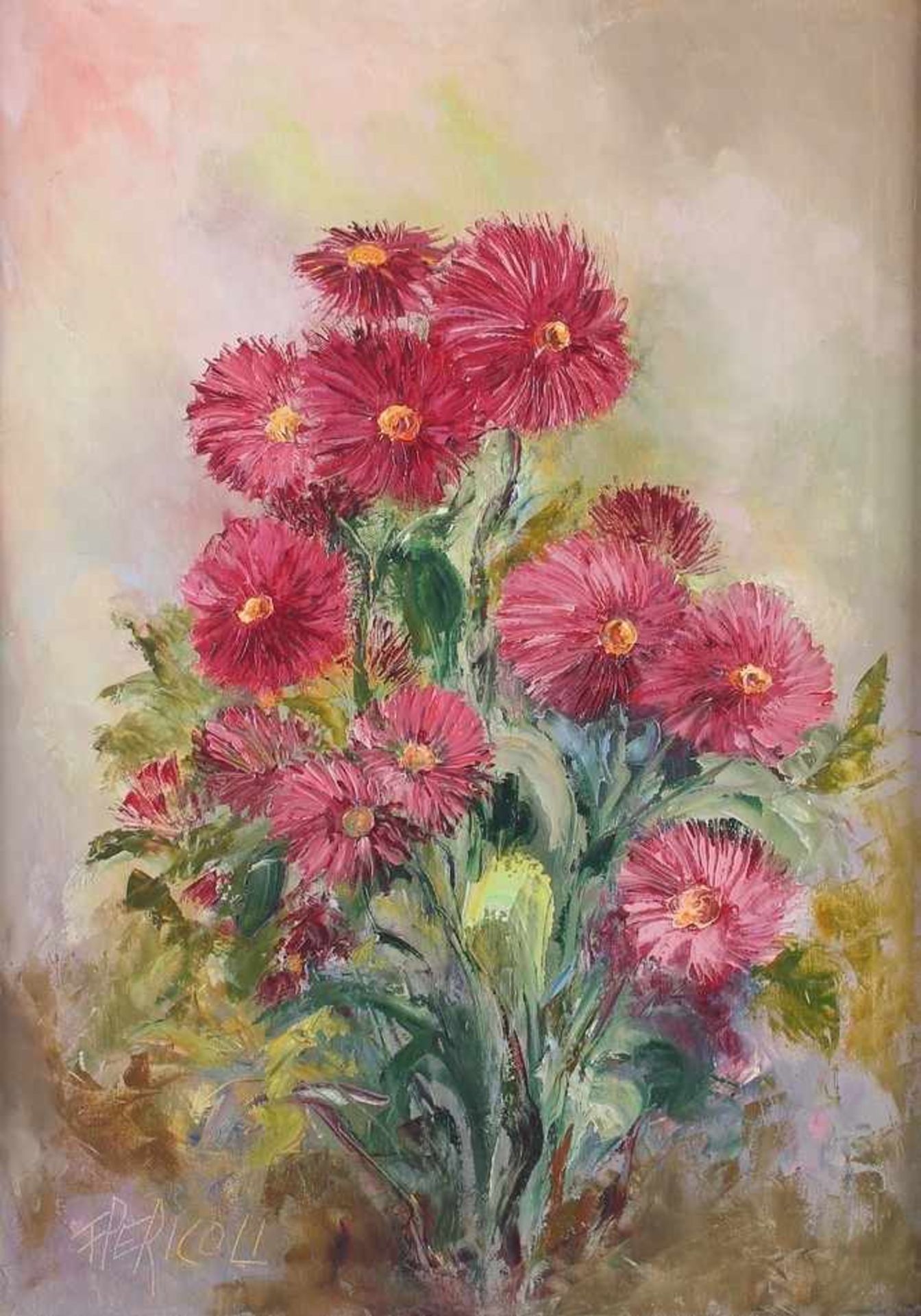 Franca Pericoli, italienische Malerin des 20. Jahrhunderts, Blumenstillleben, Öl/Leinwand, u.l.