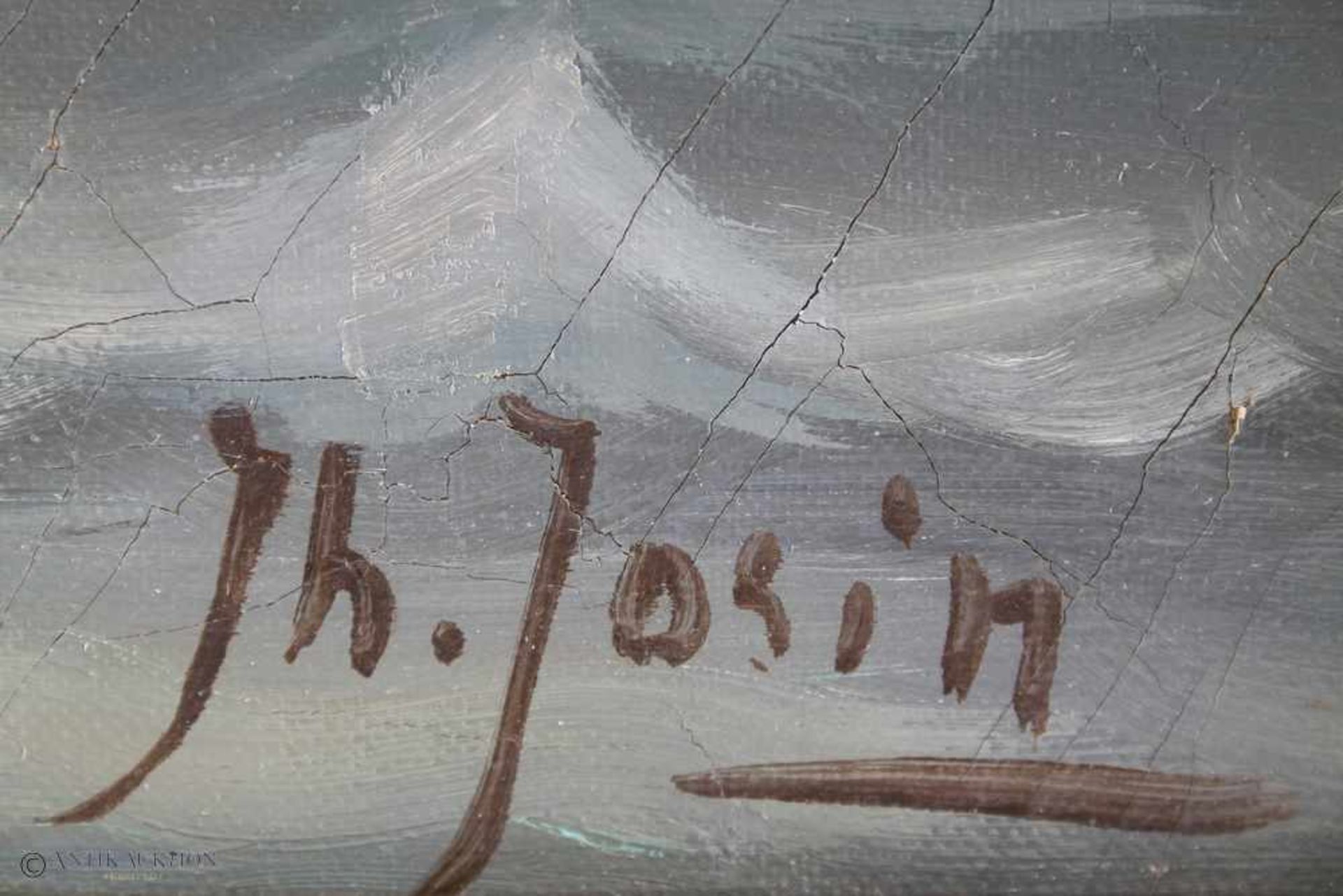Maler des 19. Jahrhundert, Fischerboote in der Morgendämmerung, Öl/Leinwand, u.r. signiert Jh. - Bild 3 aus 4