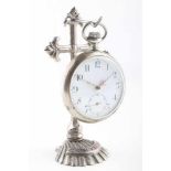 Taschenuhr mit Uhrenstänger,mechanische Taschenuhr mit Kronenaufzug, versilbert, Durchmesser 5 cm,