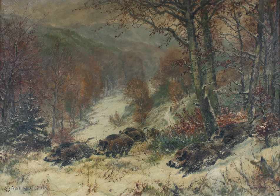 Wilhelm Brandenberg 1889 Essen - 1975 Krefeld, Wildschweinrotte im Winter,Maler der Düsseldorfer