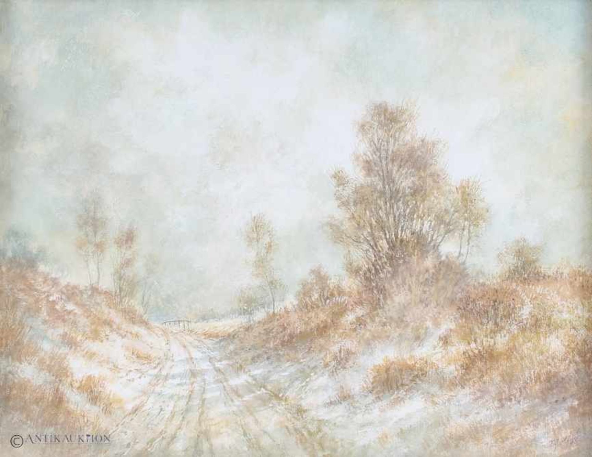 Julius Wolf 1909 - 1969 Winterliche Landschaft, Aquarell Tempra / Papier, signiert und datiert 1985,