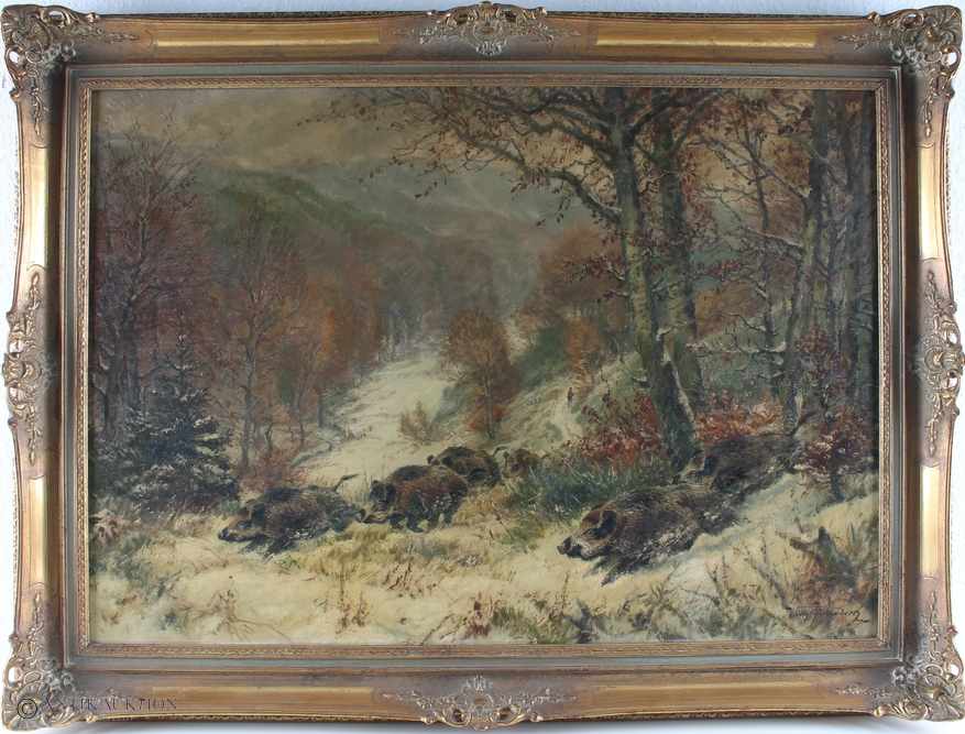 Wilhelm Brandenberg 1889 Essen - 1975 Krefeld, Wildschweinrotte im Winter,Maler der Düsseldorfer - Image 2 of 3
