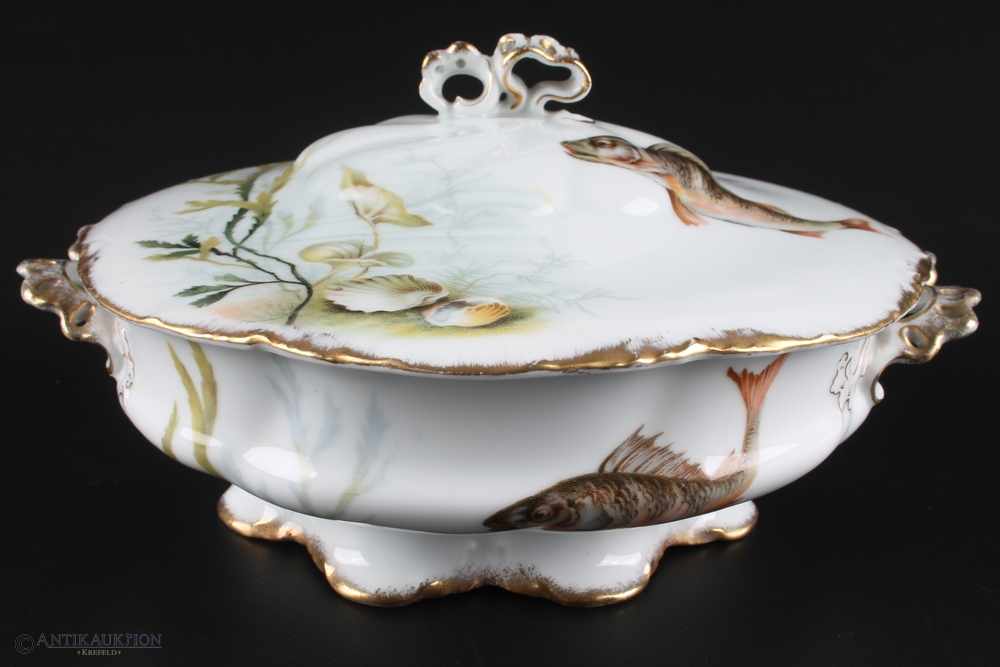 Rosenthal 15-teiliges Fischservice Jugendstil um 1900,Speiseservice grüne Stempelmarken um 1900- - Image 3 of 5