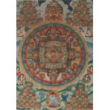 Thangka Tibet um 1900,polychrome Malerei auf Textil, Maß Höhe 55 cm x Breite 39 cm, Passepartout