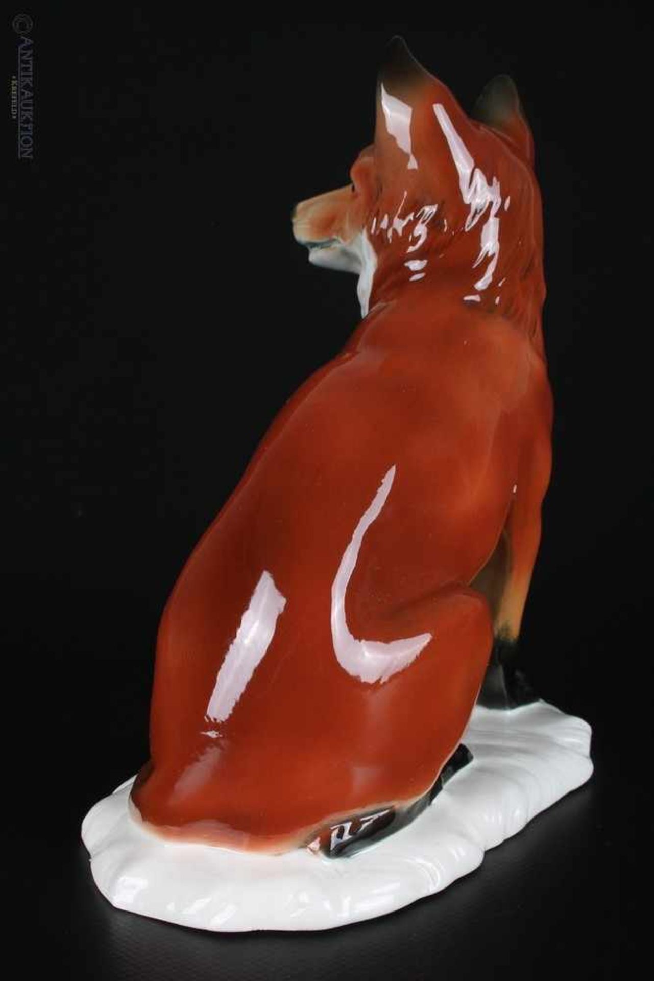 Karl Ens Porzellanfigur sitzender Fuchs Volkstedt,große Figur aus Porzellan, naturalistisch gefasst, - Bild 3 aus 3